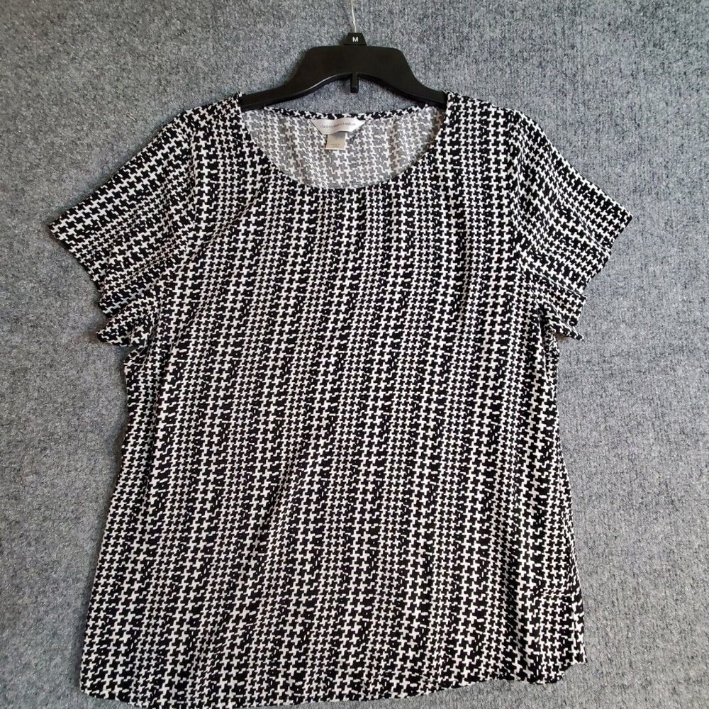 Christopher & Banks Womens Rayon Blouse Size Large Black White Pullover Preowned